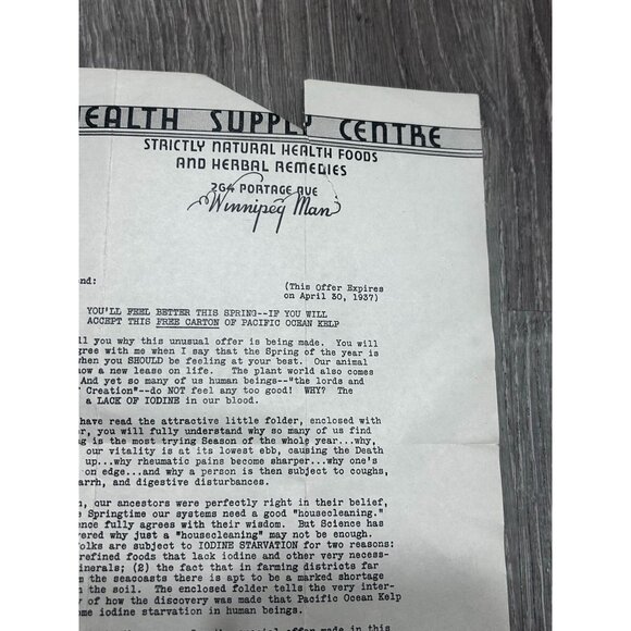 Vintage  Promotional Letter from Health Supply Centre April 30, 1937 - Picture 5 of 7